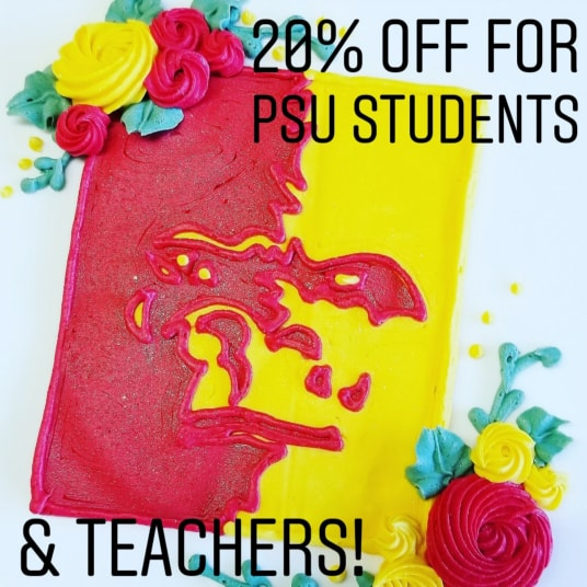 SDCakery's tweet photo. We want to see all of our @pittstate friends today!

20% off all Bakery Case Items from 10-6 PM, because we appreciate you and your Gorilla Spirit!

*Ice Cream not included*
#downtownpittks #oagaag #gorillafootball #gopittks https://t.co/MAnm3WsDMd