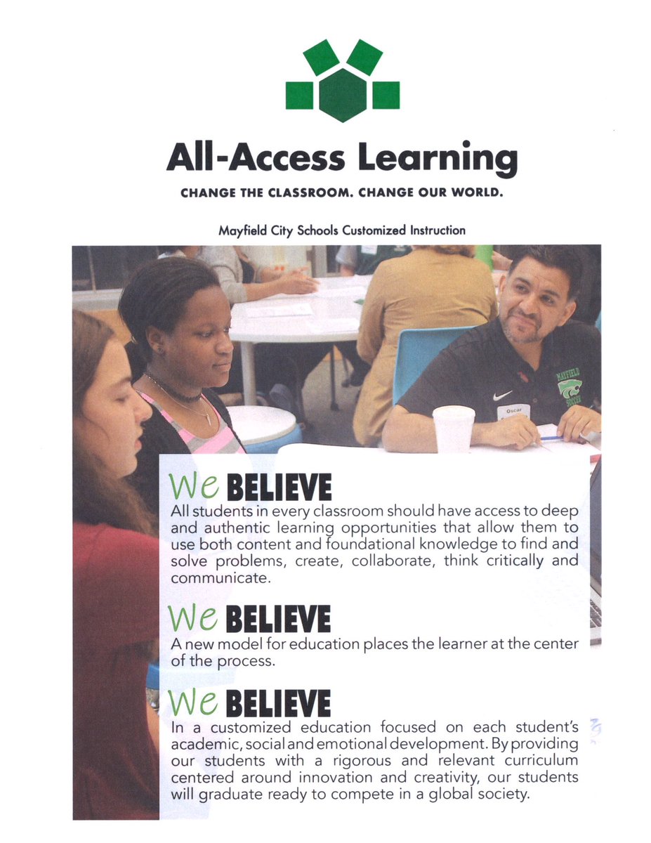 MattBradic's tweet photo. All-Access Learning in Mayfield.  Customizing and personalized  instruction for EVERY student, regardless of diagnosis or disability.  We are adapting to the learner, not the other way around.  Not every student learns the same way, and choice is key! https://t.co/iCjteTKPEd