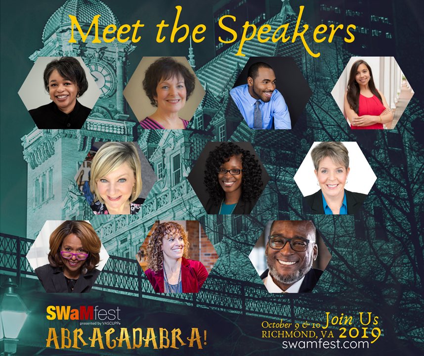 KesiStribling's tweet photo. Introducing the speakers for this year’s #SWaMfest...I’m honored to be included and look forward to sharing tips on researching, recruiting, and retaining the right partners and alliances. #ThePerfectPotion https://t.co/dXca9RkFxn https://t.co/X6ZgOdV9fI