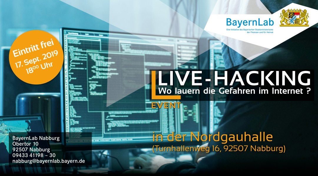 LkrSchwandorf's tweet photo. Das BayernLab Nabburg organisiert am 17. September ein großes Live-Hacking-Event in Nabburg! Eine Anmeldung ist nicht erforderlich, die Teilnahme ist kostenfrei. #bayernlab #nabburg #hacking https://t.co/ZdoGyK8Eto