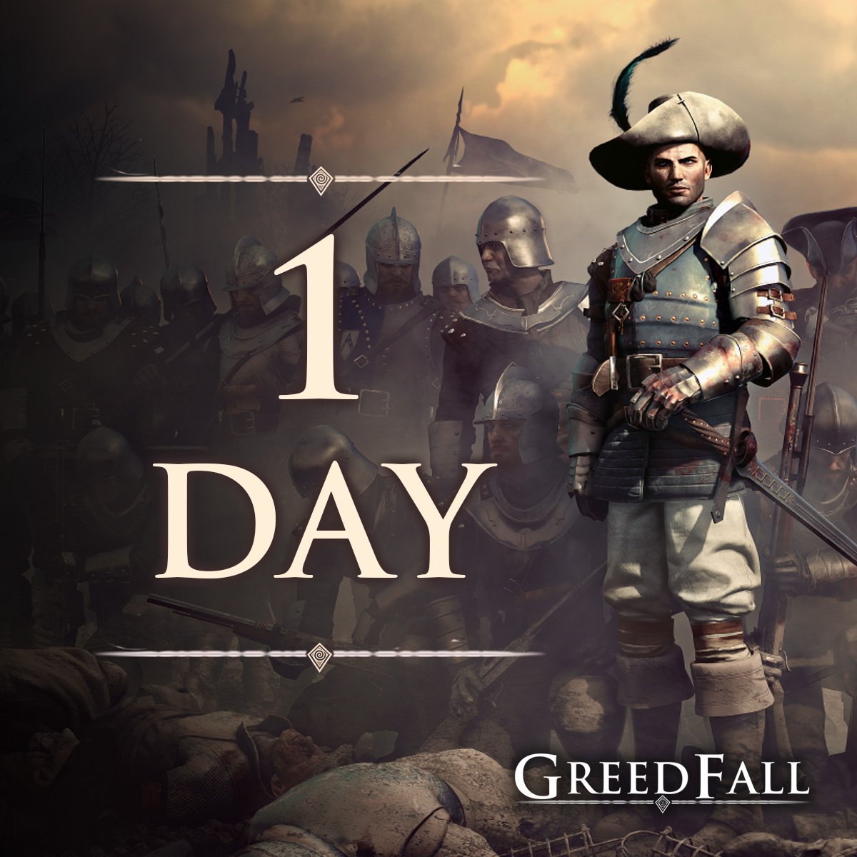 greedfall's tweet photo. Things are about to get dicey ⚔- GreedFall releases tomorrow on PS4, Xbox One and PC! https://t.co/InjYWz03FZ