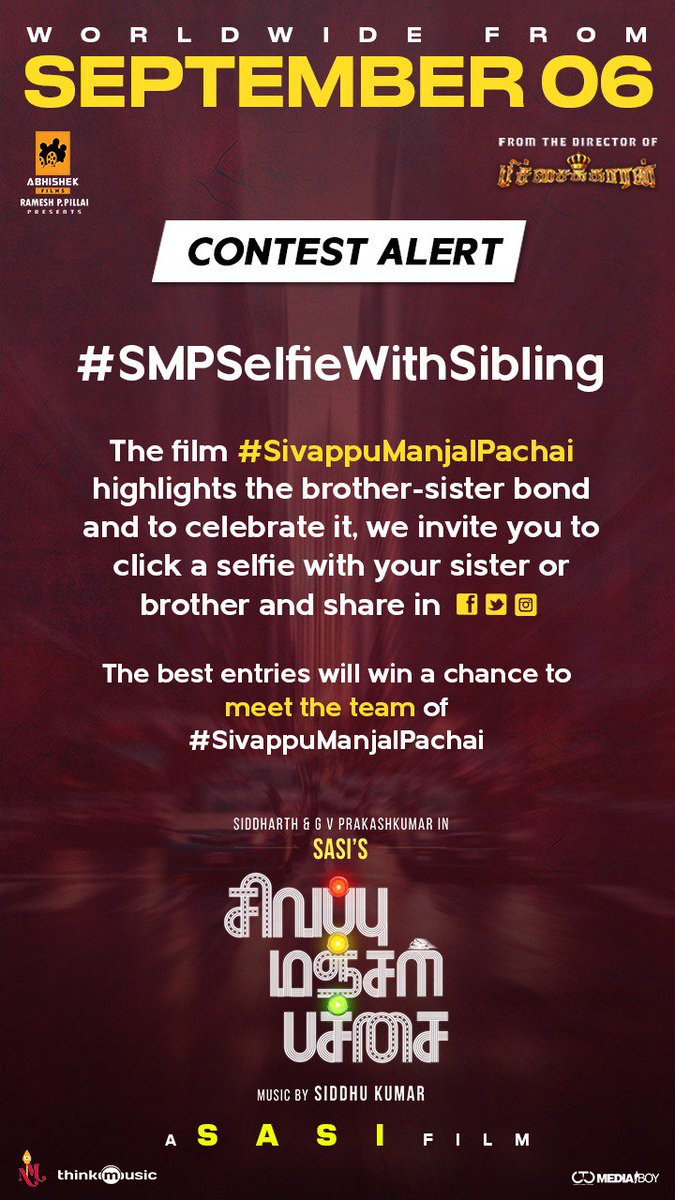 V2Cinemas's tweet photo. #SMPSelfieWithSibling challenge. Click a selfie with your brother or sister and share with the tags above to meet the team of Sivappu Manjal Pachai
#SMPfromTomorrow
From the dir of Pichaikkaran SASI
@Actor_Siddharth @Music_Siddhu @onlynikil @CtcMediaboy https://t.co/9XljsK8Tje
