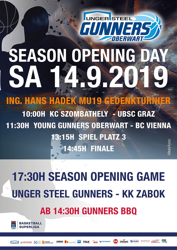UNGER STEEL Gunners Oberwart Season Opening Day am Samstag 14.09.2019 inkl. offiziellem Testspiel - für alle Saisonkartenbesitzer Eintritt frei - Alle weiteren Details auf gunners.at #ungersteelgunnersoberwart #seasonopening