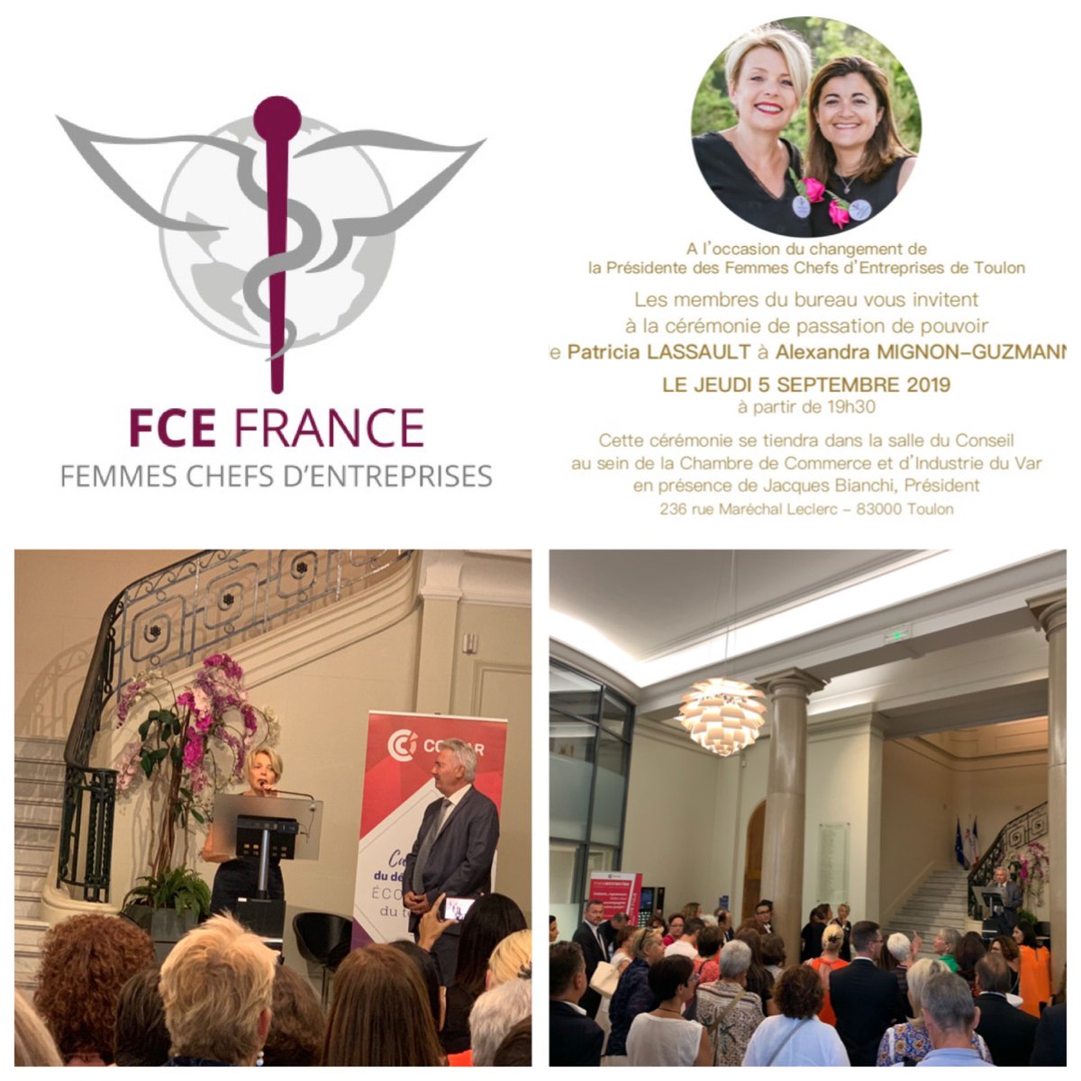 Femmes Chefs d’Entreprises #FCEToulon
Passation de présidence entre #PatriciaLassault et #AlexandraMignonGuzmann.👏
Avec #JacquesBianchi pdt #CCIV et #VéroniqueMaurel pdte adj #UPV.👍
UPV Présente !😊