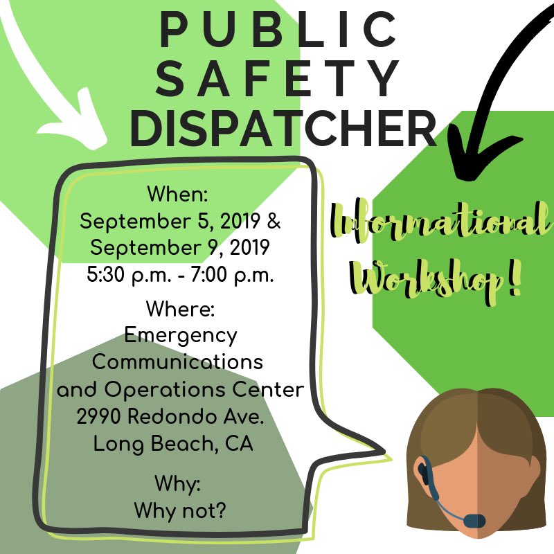 Just your friendly reminder! Find out more information on this awesome job opportunity with the City at our first information workshop tonight! 🤗 <a href="/LBPD/">Long Beach PD (CA)</a> <a href="/LBFD/">Long Beach Fire (CA)</a> 
#jobopportunity #longbeach #longbeachca #publicsafetydispatcher