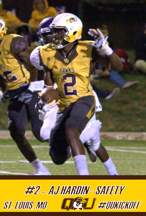 QUHawksFootball's tweet photo. We are two AJ Hardin days away from #QUKICKOFF! AJ played at SLUH and is from the #LOU2THEQ. He is a sophomore this fall and had a great off season and is ready for a huge fall! #PEWAV #FFF #RIGHTNOW https://t.co/QricNS6len