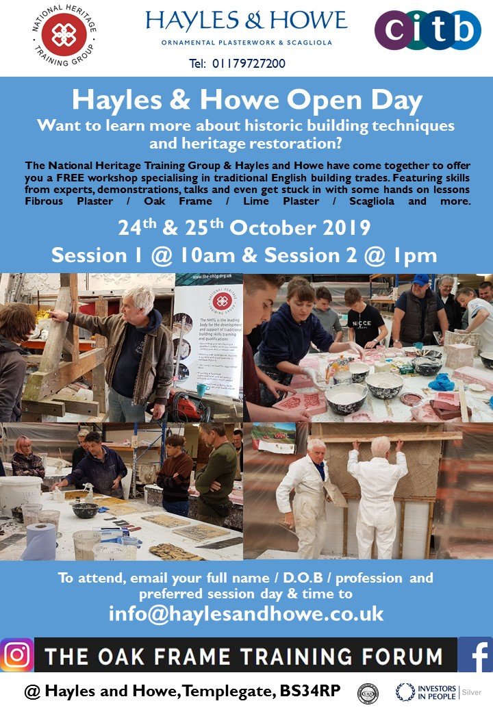 Interested in trying out built #heritage #skills such as lime plaster, oak framing, Scagliola &amp; more? <a href="/HaylesandHoweUK/">Hayles and Howe Ltd</a> are running a FREE workshop 24/25 October in #Bristol bit.ly/2kkdJpO