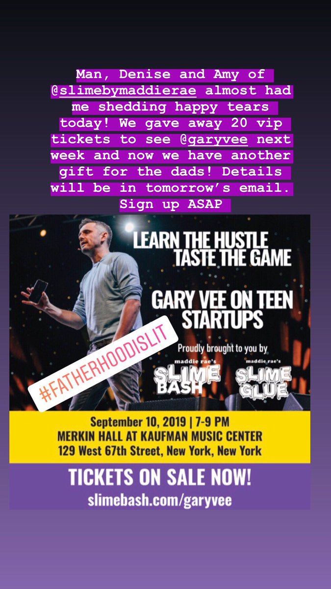 imjamesjlopez's tweet photo. A long time ago I sat down with @garyvee and he said, good things happen to those that serve the people. This morning I got a super dope email about the tickets we gave away to the dads for #slimebash and almost cried.  #FatherhoodIsLit https://t.co/SQEG45jTsR