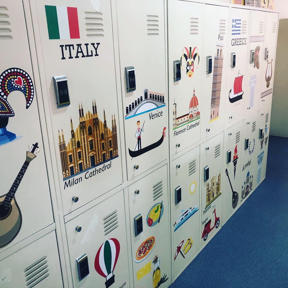 piegelin's tweet photo. Our new lockers became very geographic today. I hope you like them as much as our pupils do. #geography #awareness @HaileyburyKZ @Geog_HA https://t.co/0bMamZNFxj