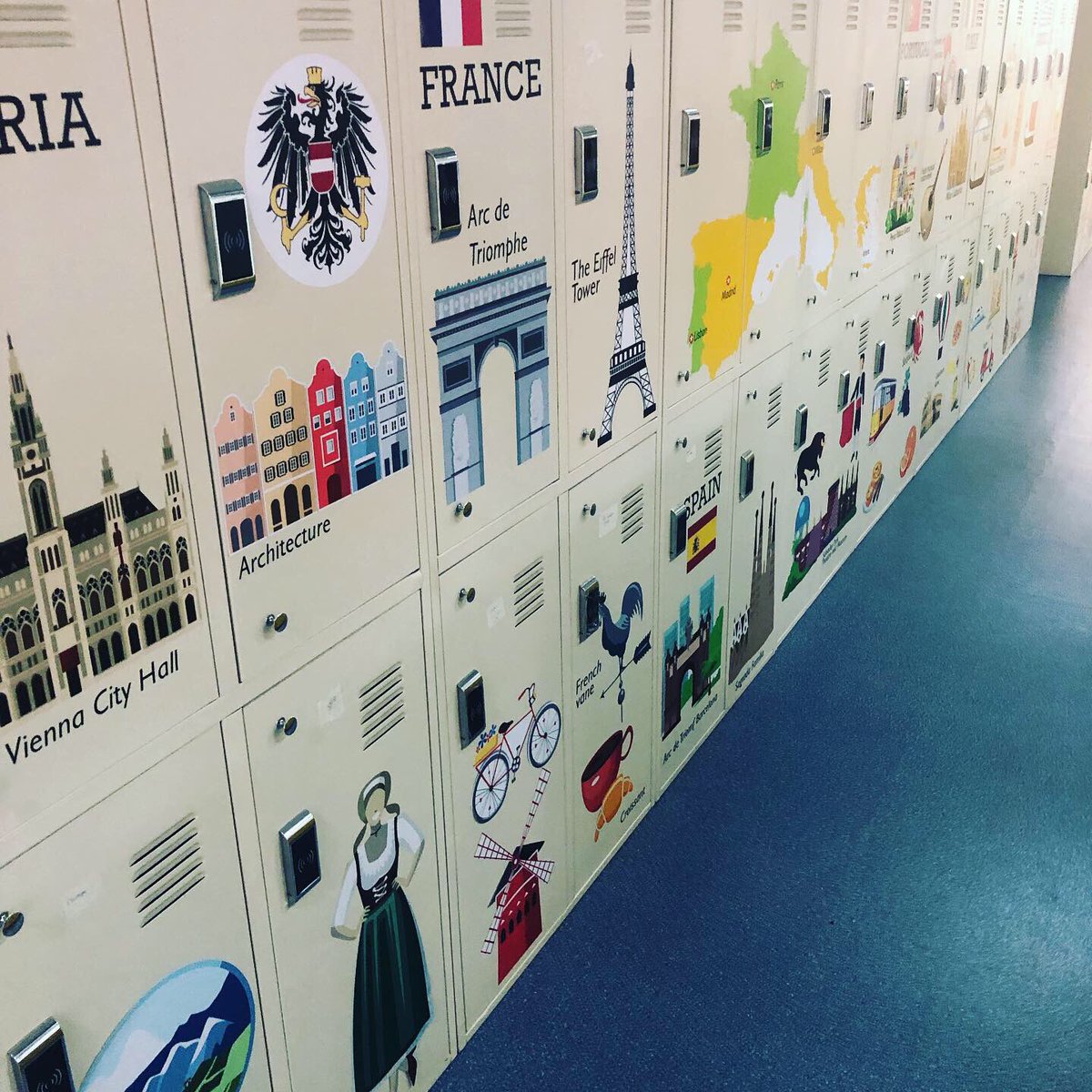 piegelin's tweet photo. Our new lockers became very geographic today. I hope you like them as much as our pupils do. #geography #awareness @HaileyburyKZ @Geog_HA https://t.co/0bMamZNFxj