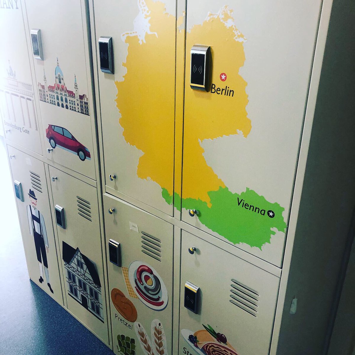 piegelin's tweet photo. Our new lockers became very geographic today. I hope you like them as much as our pupils do. #geography #awareness @HaileyburyKZ @Geog_HA https://t.co/0bMamZNFxj
