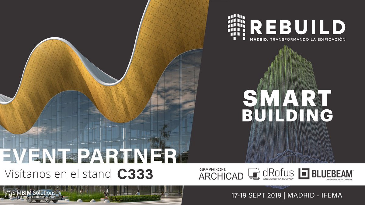 simbim_sl's tweet photo. SIMBIM presentará 3 productos pioneros de #Nemetscheck (#ARCHICAD, #BLUEBEAMrevu y #dRofus) en @rebuildexpo durante el 17–19 de septiembre 2019 en IFEMA Madrid https://t.co/hNAga6yW9Z
@GRAPHISOFT @Bluebeam @dRofus @ARCHICAD @nemetschekgroup https://t.co/bBRb4q528i