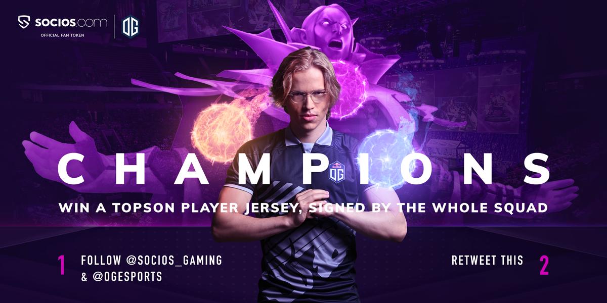 Socios_Gaming's tweet photo. 🌻CHAMPIONS!🌻

To celebrate the magnificent run by @OGesports at #TI9, we are giving away at @TopsonDota player jersey signed by the whole squad!!

✅ Follow @Socios_Gaming 
✅ Follow @OGesports 
✅ Retweet

ENDS 19/09 - Ts and Cs apply https://t.co/4ArHHv67LY