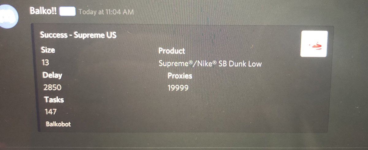 Dyzl9's tweet photo. First time trying Supreme, quick cop for the day. @balkobot @MomentumCooks @inertiaproxies https://t.co/ZopNKcoETv