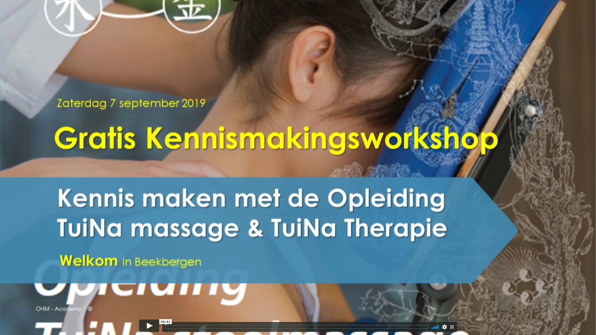 Op 7 september is er om 10:00 een kennismakingsles TuiNa massage in Marry's kruidentuin te Beekbergen. Je kunt een volledige TuiNa massage zelf ervaren en leren geven. Deelname is gratis. 
Bekijk de video op vimeo.com/358027716 ohm-academy.info/kennismaking-t…