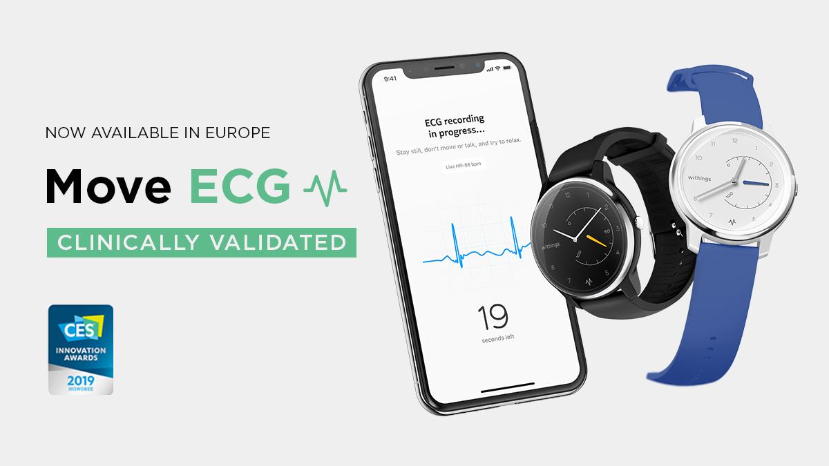 ECG anytime, anywhere. ⌚ Move ECG, the world's first analog smartwatch to record a medical-grade electrocardiogram, is available now in Europe: bit.ly/2ktTjug #HeartConscious #ECGonDemand