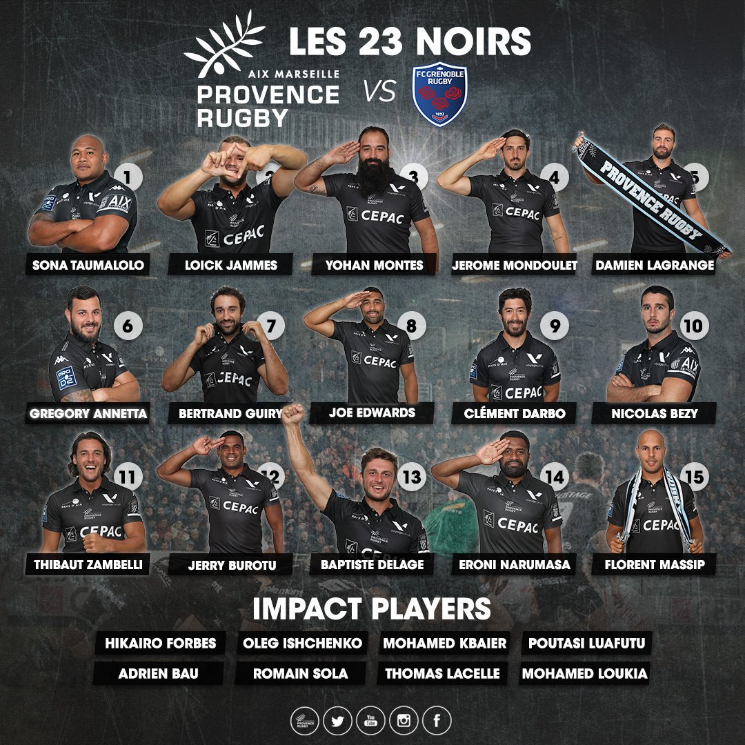 ProvenceRugby's tweet image. 🔴 COMPO 🔴

🔥 Les 23 ⚫️⚫️ pour affronter @FCGrugby demain soir au stade Maurice-David ! #PROD2 
Compo #Grenoble ➡️ bit.ly/2lEzi4m