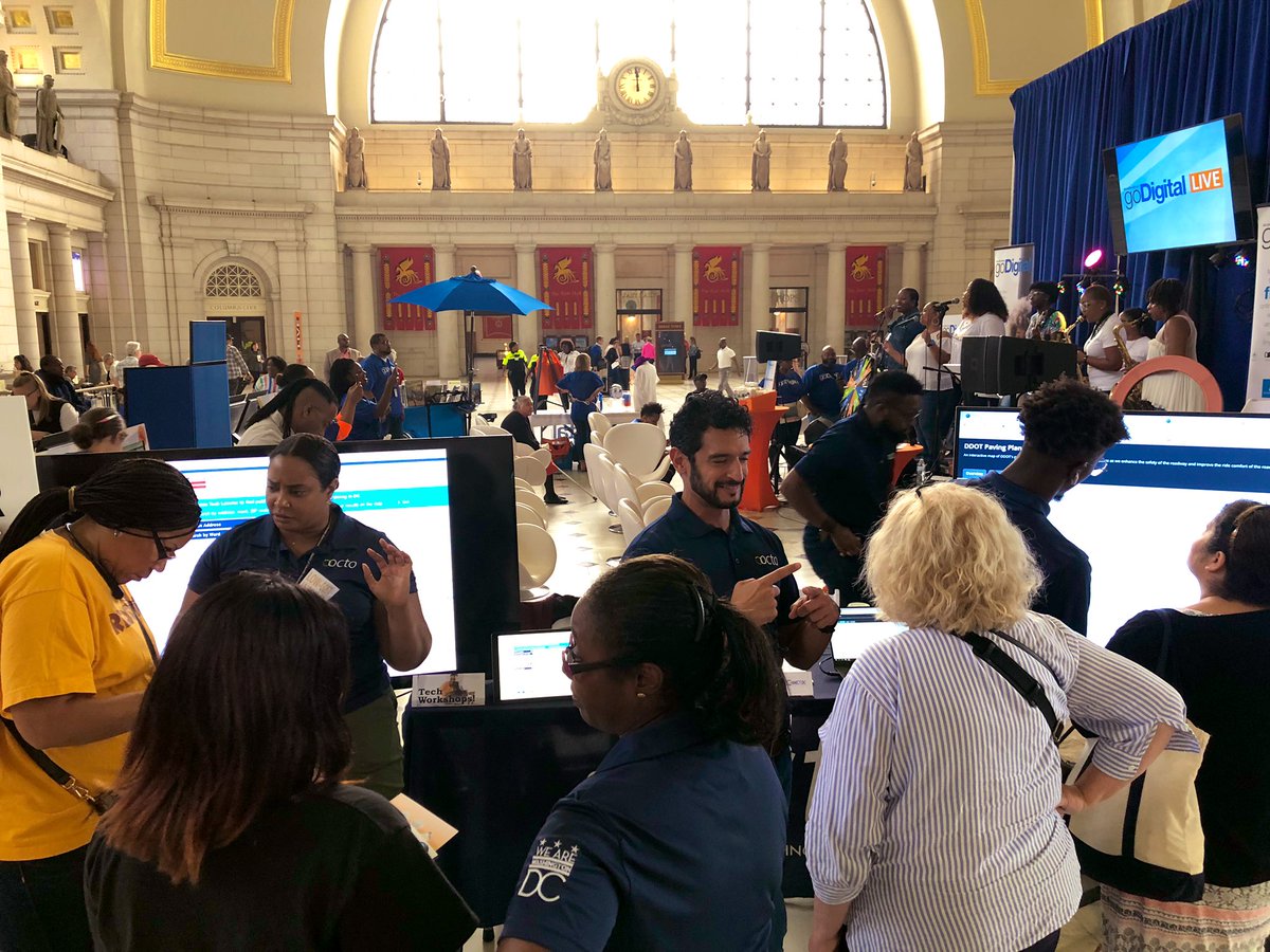 OCTODC's tweet photo. Team OCTO is talking @opendatadc @ConnectdotDC and more at the @dcpl #godigitallive event at Union Station. Swing by until 4pm today! And yes, thatβs a live band! https://t.co/DgTPTXYwtp