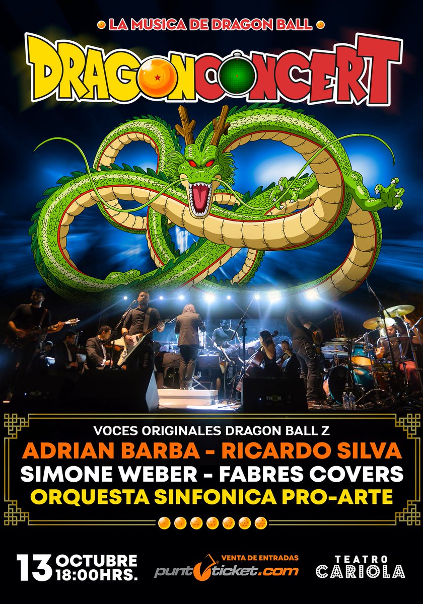 Ven al Teatro Cariola a formar una sola y gran genkidama el 13 de octubre en un show cargado de grandes éxitos, tremendos invitados y una fantástica puesta en escena. No te pierdas Dragon Concert y adquiere tus entradas en bit.ly/2ZjcSI6 🐉✨

ℹ️ facebook.com/events/2042946…