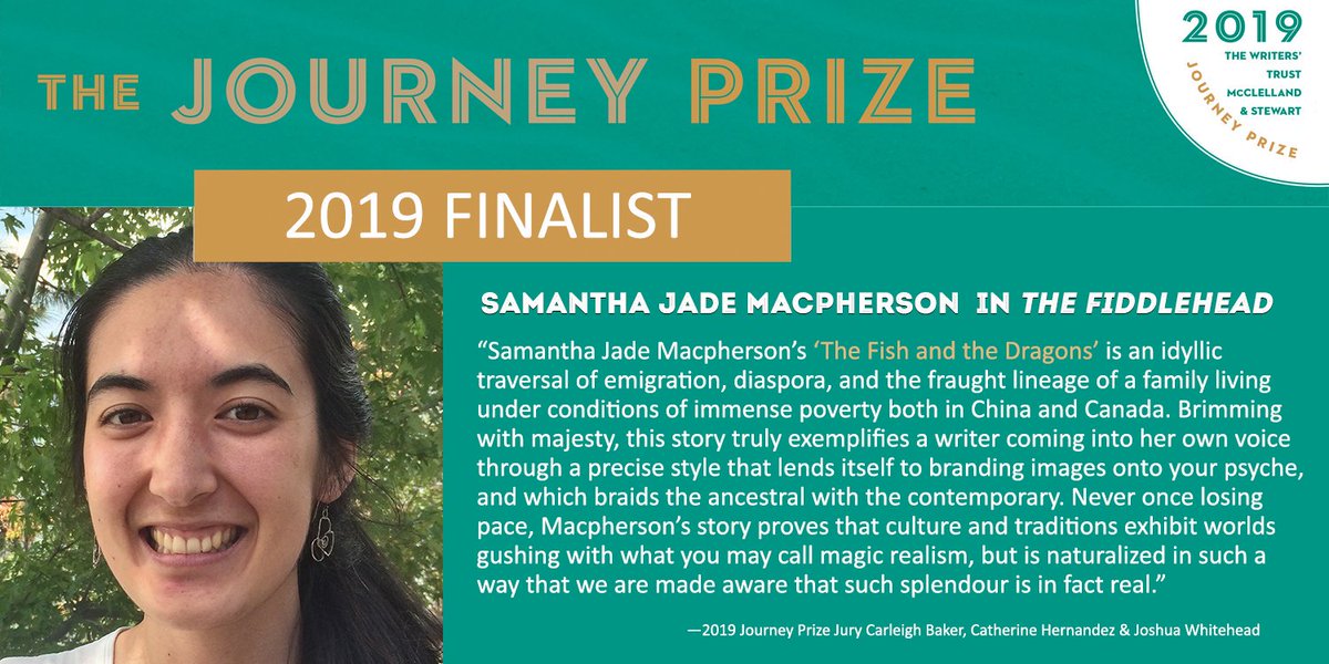 writerstrust's tweet photo. @malahatreview @PrismLitMag @TheFiddlehd @McClellandBooks @uvic @PushcartPrize @MagAwards @AnitaChong9 @CarleighBaker @theloudlady @JWhitehead204 #JourneyPrize finalist Samantha Jade Macpherson is a writer from the #OkanaganValley &amp; an #MFAfiction candidate @IowaWritersWksp. She holds a degree in #creativewriting from @UVic &amp; is currently at work on a collection of #linkedstories. #WTAwards https://t.co/iiqr52sCMH