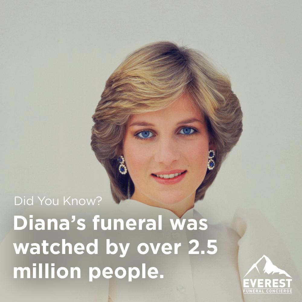 Diana, Princess of Wales had a high profile funeral in 1997 with celebrities like Elton John and Diana Ross in attendance. At Everest, we know that funerals come in all shapes and sizes. Connect with an Everest Agent to see how we can personalize the day to anyone's needs.