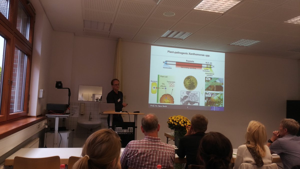GoeHensel's tweet photo. Jens Boch from @UniHannover introduce now genome #editing using #TALE #nucleases for resistance in rice. Final talk of the workshop @hsgeisenheim https://t.co/IAaIrPiDAG