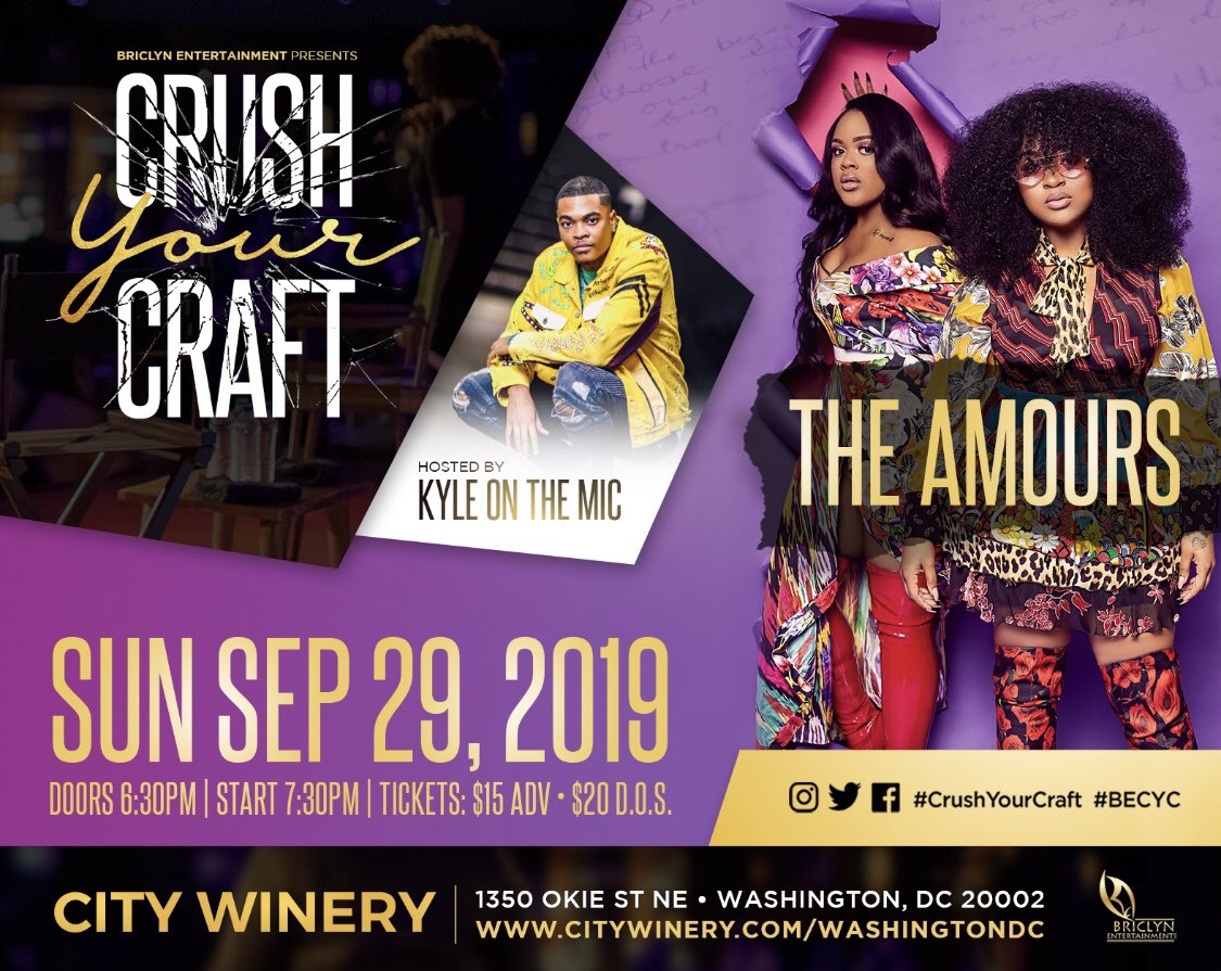 theeamours's tweet photo. DC! 9/29  @crushyourcraft we’re super amped to share a piece of our journey with you all and sing a song or 2 from the #monamourep Tickets are on sale now! @CityWineryDC @BriclynEnt https://t.co/Yhpq8Kv2TO