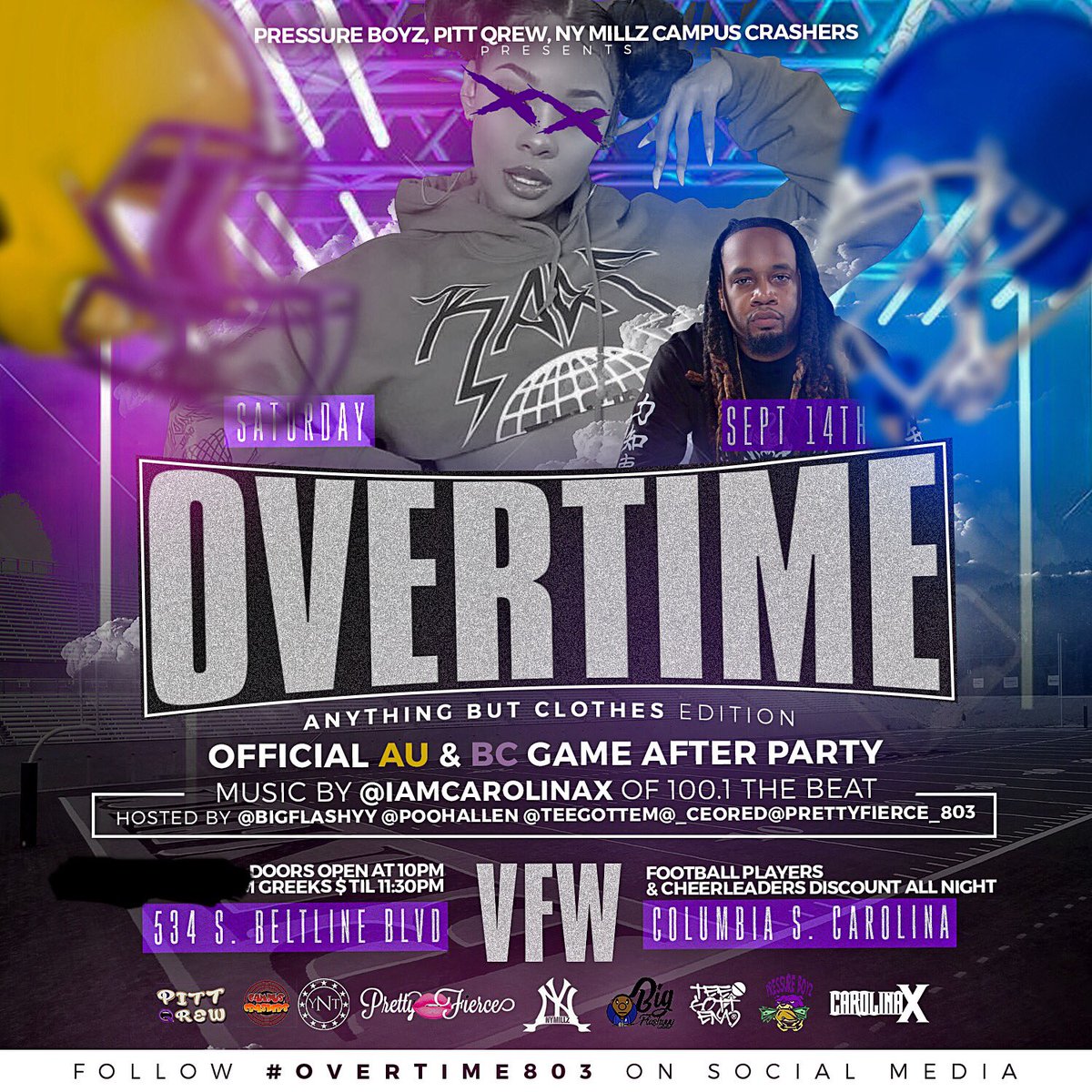 AUBC_Connect's tweet photo. 🗣Two teams... Two Separate games.. AU🐝 vs BC🐯‼️ 🎥🚨
📆Saturday September 14
#OverTime803 Official #AU🐝 & #BC🐯 🏈 Game After Party
📍 VFW 534 S. Beltline Blvd
💃🏽Ladies first 30 ladies Free • Greeks $5 Til 11:30
🏈Football players & Cheerleaders Discount all night https://t.co/LODB3kbOyJ