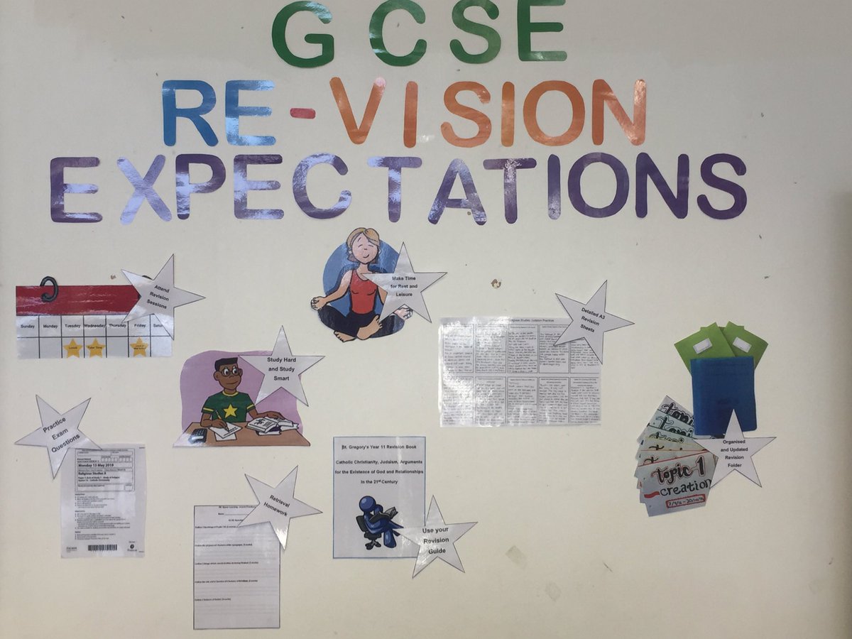 MissLyonsAHT's tweet image. A new display for GCSE students to remind them of the expectations our team has when it comes to revision and work ethic in RE. This one display is the same in every classroom to ensure consistency across our teaching team! #teamwork #REGCSE #StartEarly #Consistency