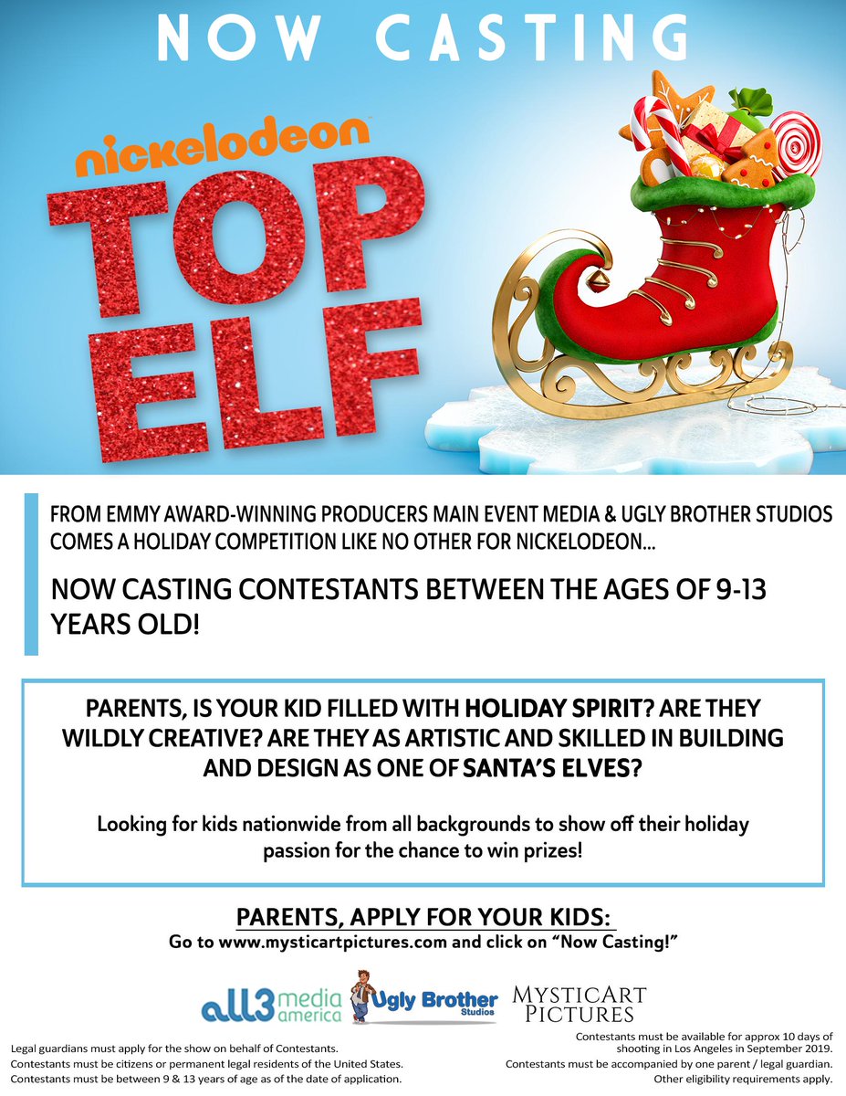 Nickelodeon's tweet image. Have that unbeatable holiday spirit? You're in luck, we're casting for #TopElf  😉🎄at.nick.com/2PQpsvd