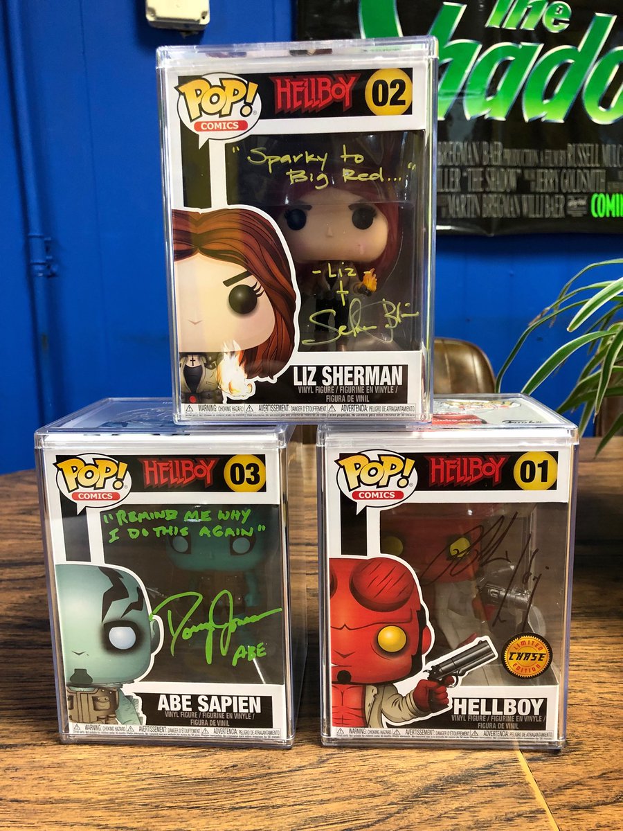 CosmicComicsIL's tweet image. Signed Ron Pearlman, Selma Blair &amp;amp; Doug Jones Funk Pop Hellboy Figures each Come with a Certificate &amp;amp; are Available for $100 each at “Cosmic Comics, Games &amp;amp; Collectibles” 132 W Main , Belleville, IL 618-416-3115 #Hellboy #Funkpops