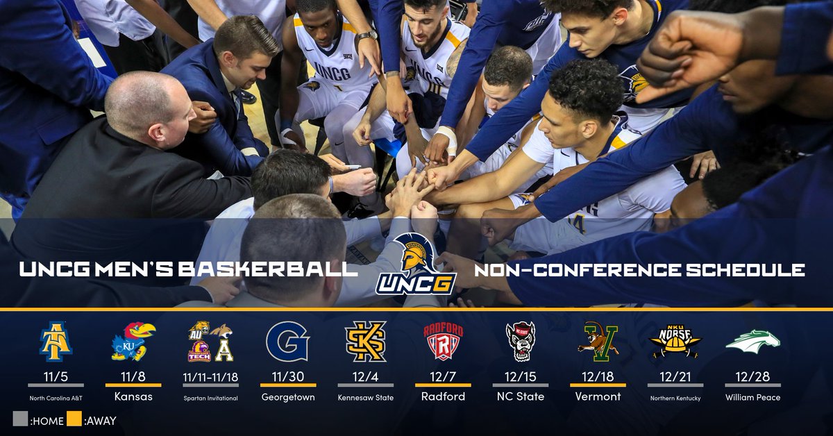 It’s finally here! 

The 2019-20 <a href="/UNCGBasketball/">UNCG Basketball</a> schedule has been released, as the Spartans have assembled a difficult non-conference schedule before preparing for <a href="/SoConSports/">The Southern Conference</a> play. #letsgoG 

📰: bit.ly/2ktMOaZ
