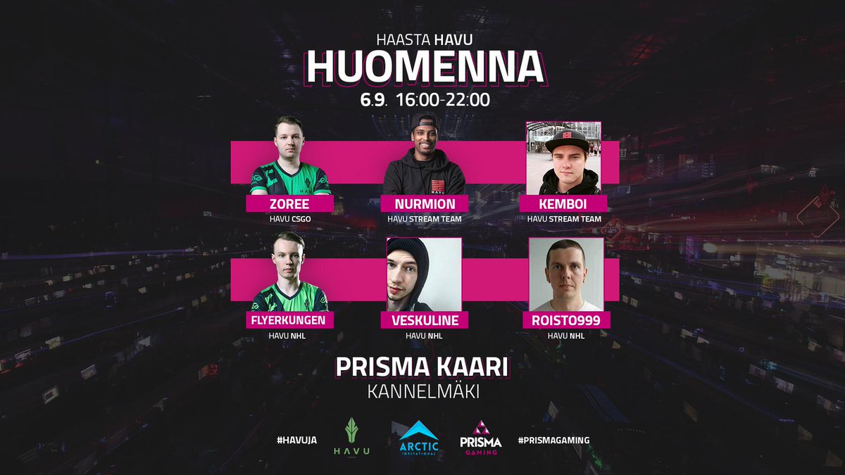TULE, PELAA JA VOITA! 🎮

Haasta HAVU Gamingin ammattipelaajat ja voita huippupalkintoja! Huomenna 6.9. klo 16-22, Prisma Kaaressa Kannelmäessä ⚡️

#HAVUJA #PrismaGaming #esportsfi #PelaaTyylillä