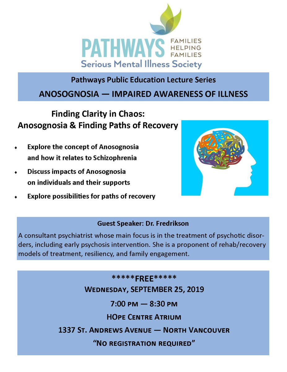 BCSchizophrenia's tweet image. Another exciting event coming up. This time featuring Dr. Diane Fredrikson on #anosognosia and #recovery. #evidencebasedresearch #schizophrenia #seriousmentalillness #hthbcp