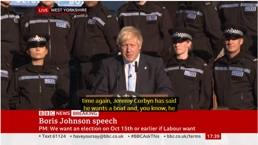 HaslemereNorman's tweet image. Just watched Boris Johnson's speech on BBC News Channel with subtitles which suggest Prime Minister said Leader of Opposition wants a boat...(that was the highlight of the speech) #bluff #bluster #NotMyPM