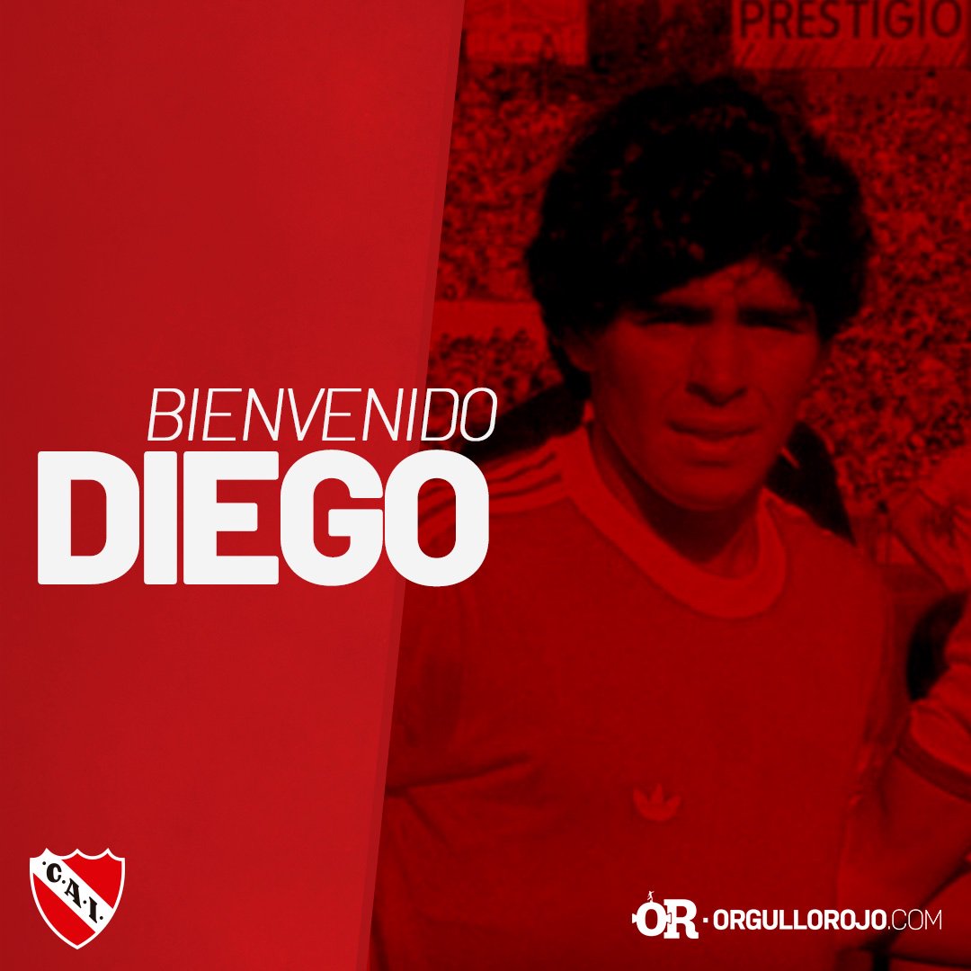 OrgulloRojoWeb's tweet photo. Hay nombres que trascienden los colores y el de Maradona🔟es uno de ellos. Confeso hincha de #Independiente🇦🇹, fanático de Bochini🔝y defensor de la historia del Rey de Copas🏆, el eterno 10 ocupa un lugar muy grande en el corazón de la familia roja. ¡Avellaneda te espera, Diego! https://t.co/PWytvxc7NX
