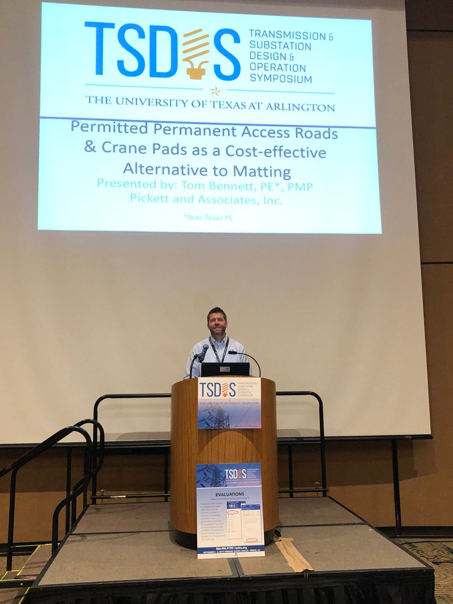 Pickett_USA's tweet photo. Our Vice President's presentation this morning at the #TSDOS conference was fantastic! In case you missed it, you can learn more about #matting alternatives here: https://t.co/95B94uNRpc
#TSDOS #AccessRoads #Transmission #Construction #Substation #Engineering https://t.co/E62psV6sKC
