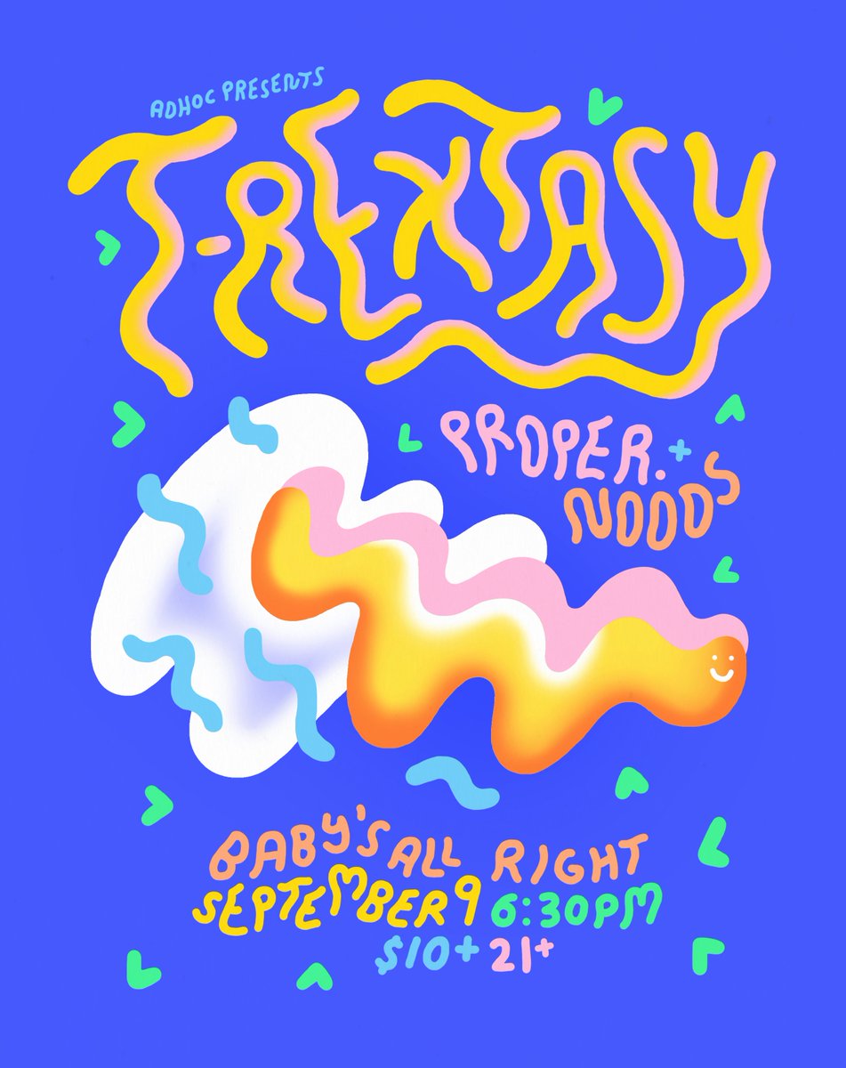 Local faves <a href="/trextasynyc/">T-Rextasy</a> hit <a href="/BabysAllRight/">Baby's All Right</a> on 9/9 with @likerealproper and <a href="/NoodsPlease/">Noods ⭐☁️❤️</a>! 🦖Scoop your tickets and get excited~ 

🎟: bit.ly/33O7zQz