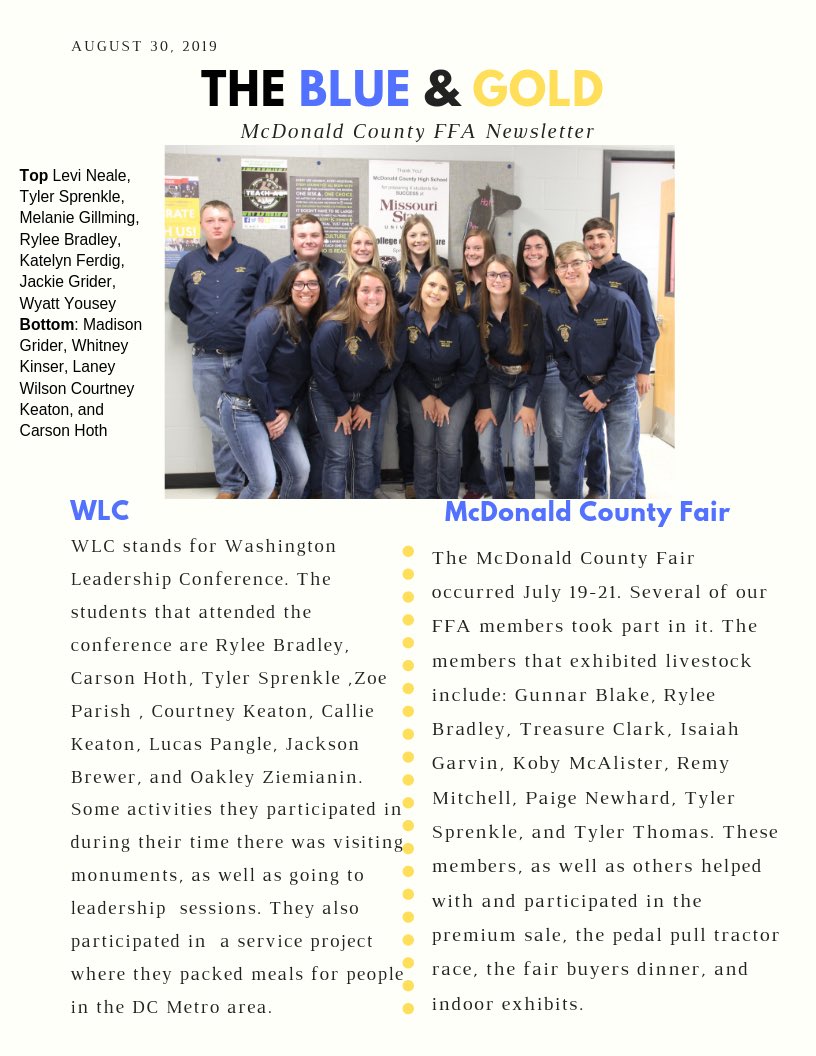 Check out our Newsletter!! #MCR1Pride #MCFFA #GrowTheTradition