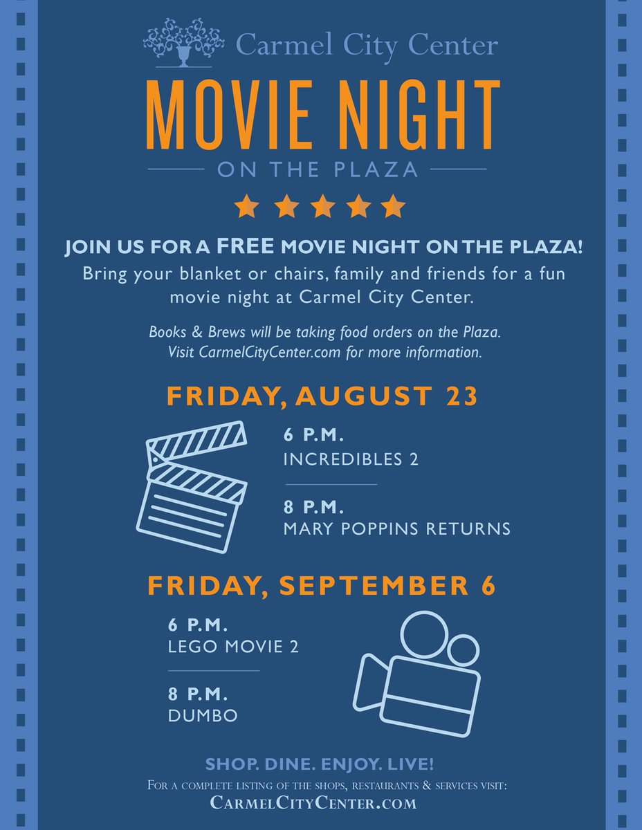 MOVIE NIGHT on the Plaza is tomorrow, Friday, September 6! 🎞📽 Enjoy FREE family fun with The LEGO Movie 2 at 6pm followed by DUMBO at 8pm! Bring your chairs, blankets, family and friends!