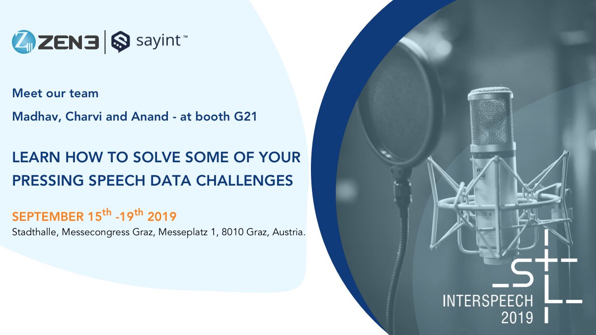 sayint_ai's tweet photo. Meet Madhava Deverapalli, Charvi Dhoot and Anand Joseph at booth G21 to talk about how our speech tool #DataMime and speech analytics solutions by #Sayint can help you solve some of your pressing speech challenges. Meet us at the event. https://t.co/ycI6lBzp2K