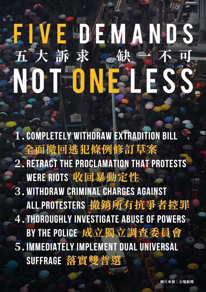 A Ltk Five Demands Not One Less Freehongkong Fightforfreedom 香港人加油 五大訴求 缺一不可https T Co Dvohxgweih Twitter