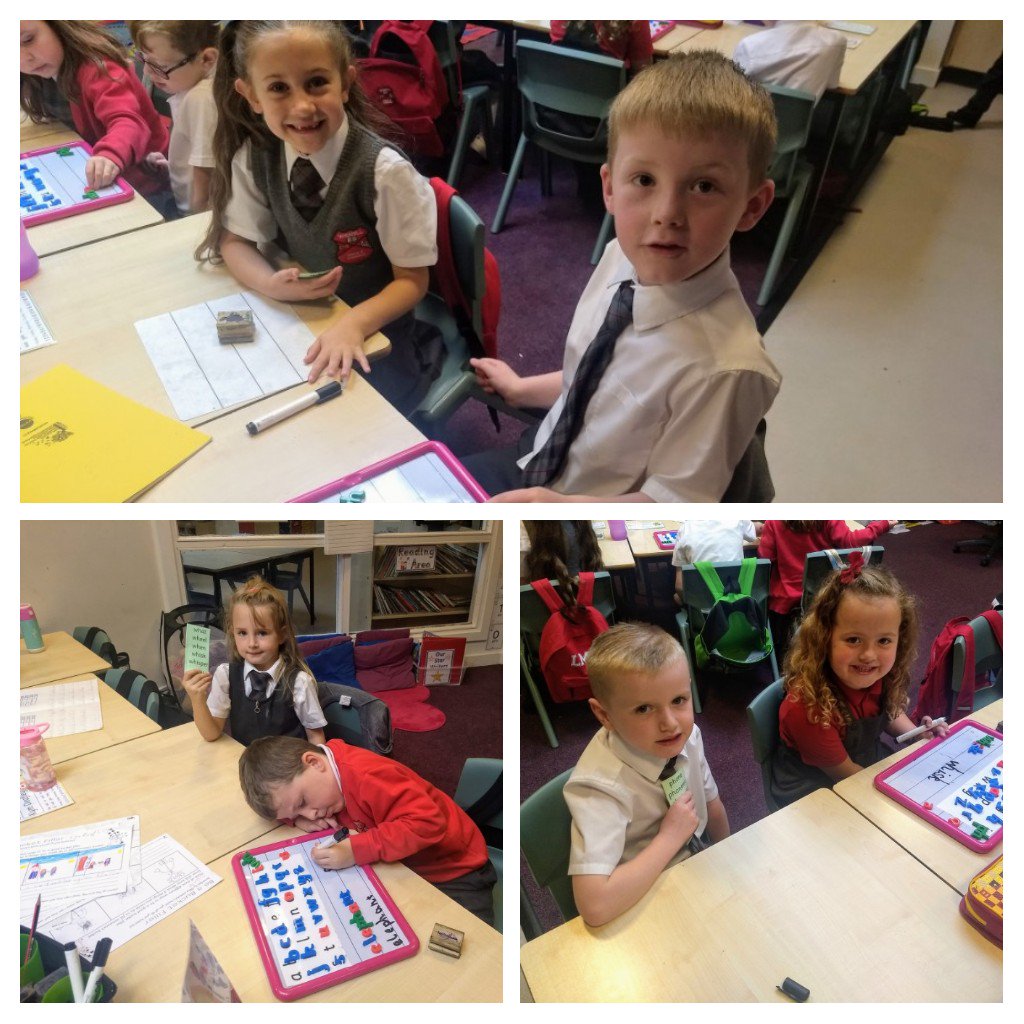 WhinhillP2's tweet image. We were working hard this morning using our magnetic letters and boards to 'say, make/break, blend, read and write' our words. We love learning together in P2! #P2Stars, #reciprocallearning, #teamwork, @WhinhillPS