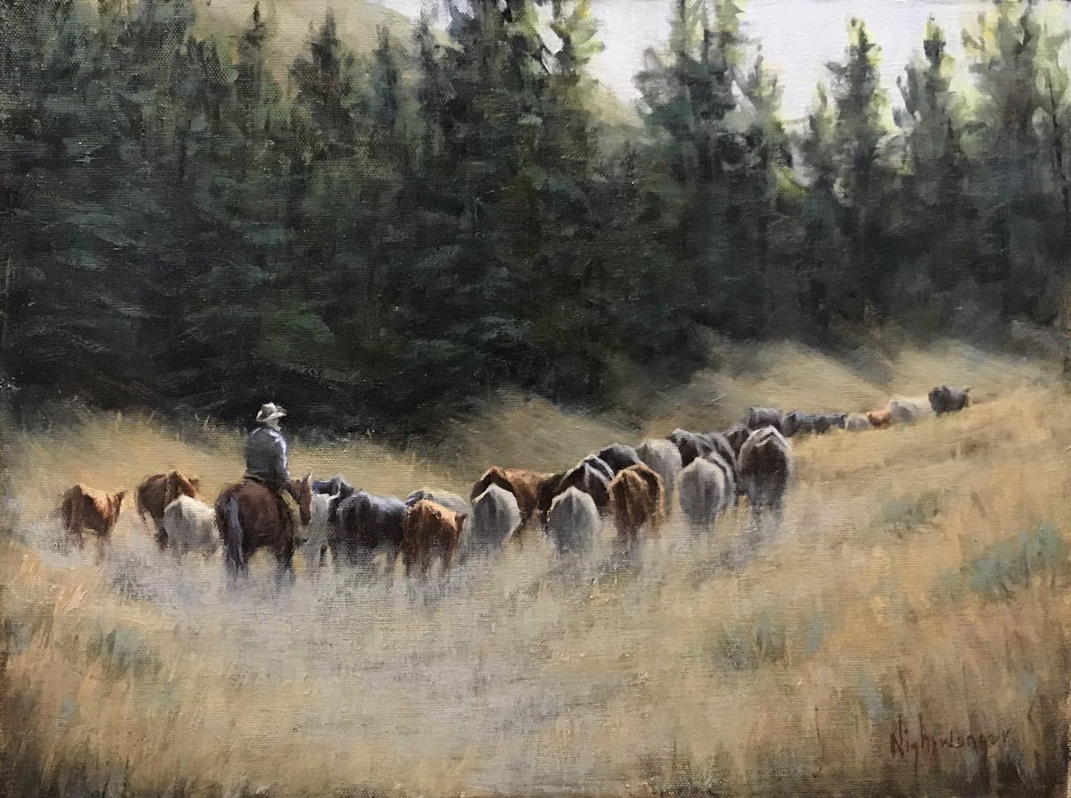 nighswongerart's tweet photo. 12 x 16β oil. Finished. But I need a title. Any suggestions? #nighswongerart #westernart #cowboyart #wyomingcowboy #wyomingartist #needatitle https://t.co/uZql0sNcUg