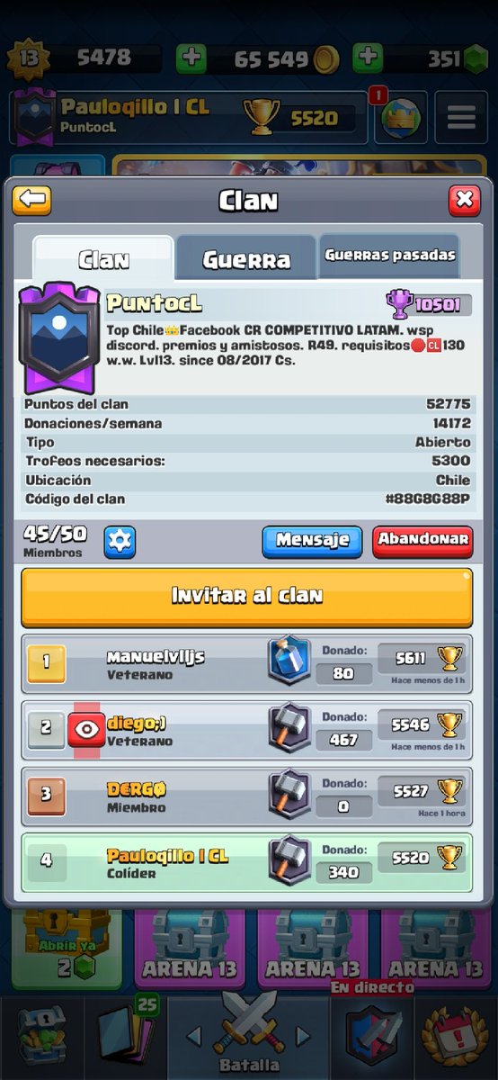 Hola tarde gente 🔴🆑

Buscamos buscamos amistoso para hoy y mañana formato 5v5 con *Ban* 22.00 o 23.00 🇨🇱.
Interesados enviar DM 📩

#ClashRoyale
#ClashRoyaleChile
#sigemeytesigo