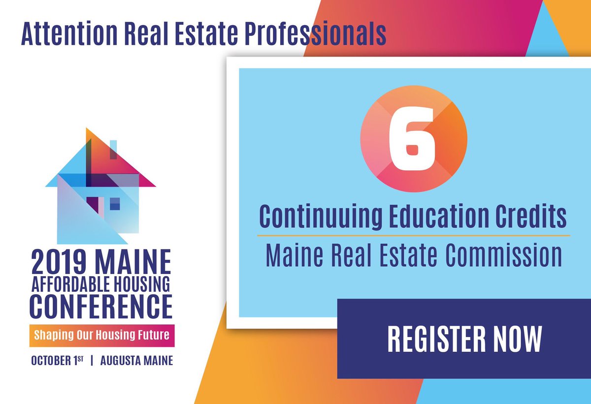 Have you heard? The 2019 Maine Affordable Housing Conference has been approved for 6 CEUs from the Maine Real Estate Commission! Register 👉 mainehousing.org/2019HousingCon… 🏠👏👏👏 #mainerealtors #affordablehousing