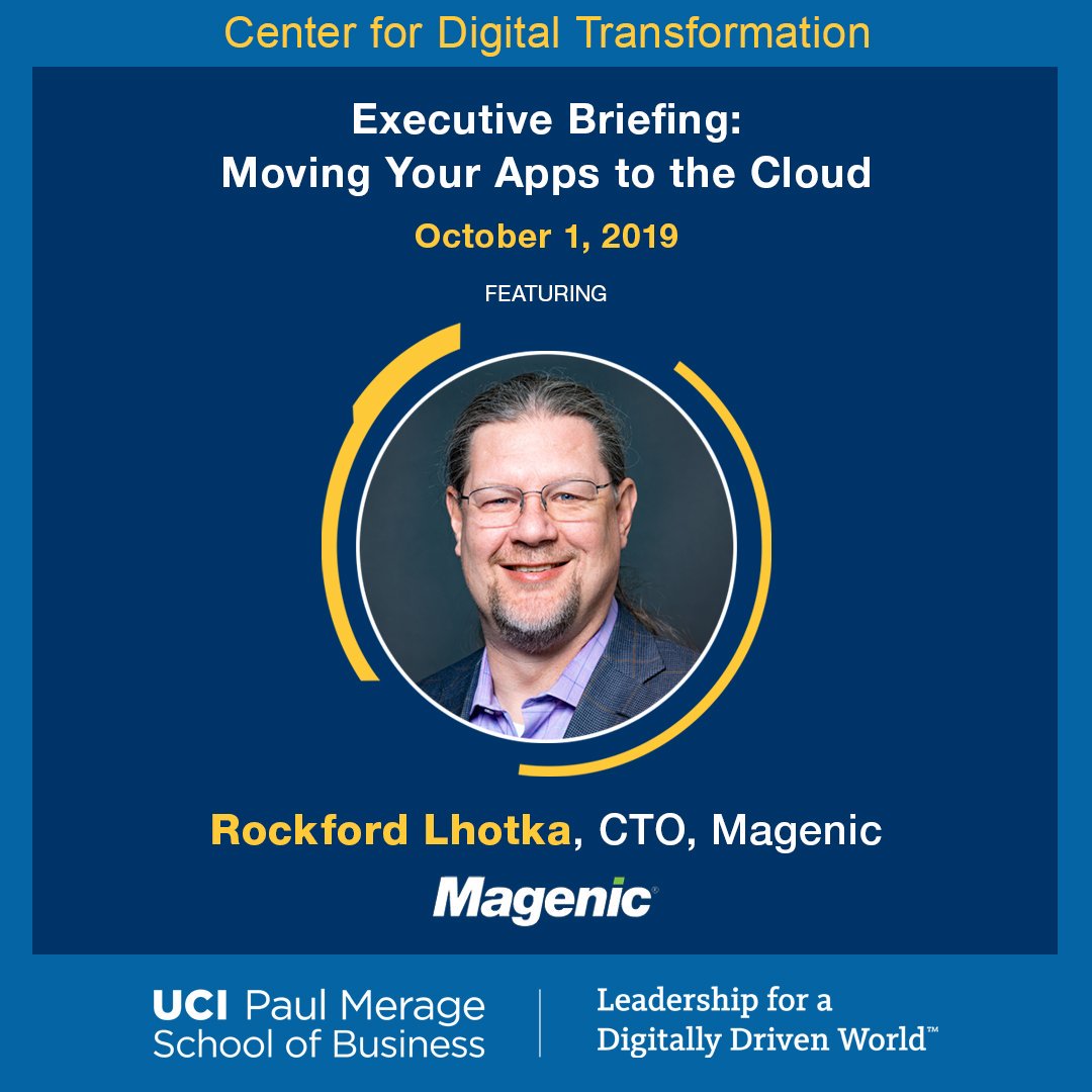 UCI_CDT's tweet image. Want to learn more about evaluating portfolios of existing apps? Join us for the CDT&apos;s Fall Executive Briefing this October for a presentation by @RockyLhotka, CTO of @magenic. #digitallydriven #cloud 

For more information and to register, click here: merage.uci.edu/events/2019/10…