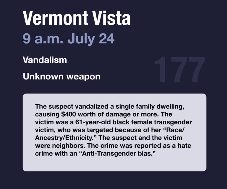 Here are the details of a #hatecrime that occurred on July 24 in the LA's #VermontVista neighborhood.