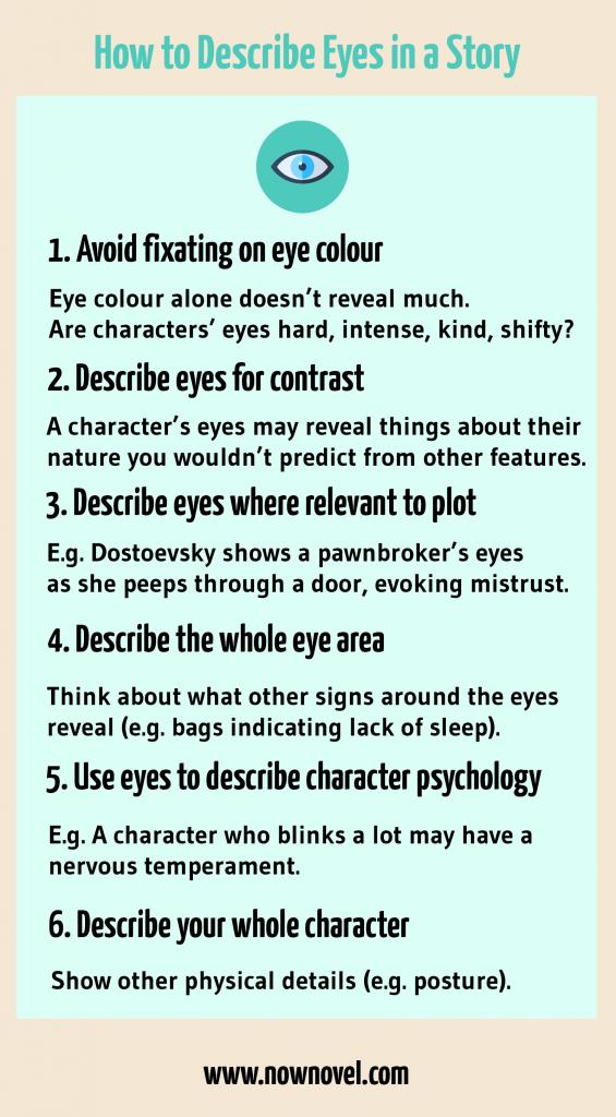 nownovel's tweet image. Instead of the cliché of leading with eye colour, try these uses for eye description in your next story: nownovel.com/blog/character… #writingtips #characterdescription #writing