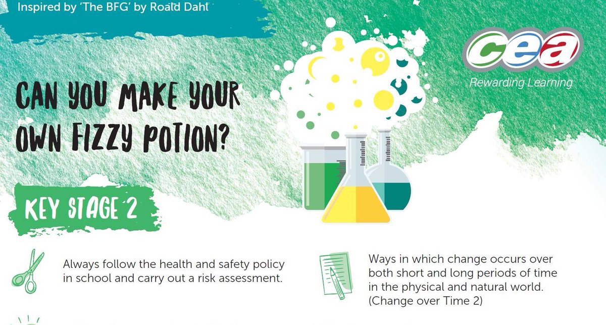 CCEA_info's tweet photo. ๐ #RoaldDahlDay calls for a classroom celebration and what better way than to use #ScienceThroughStories to create your own #BFG inspired Fizzy Potion!
Give it a try next week and tag us to let us know how you get on!
โ๏ธ https://t.co/TeKhiiqPYq
#CCEAResources #KeyStage2 https://t.co/1YcrsL4P4f